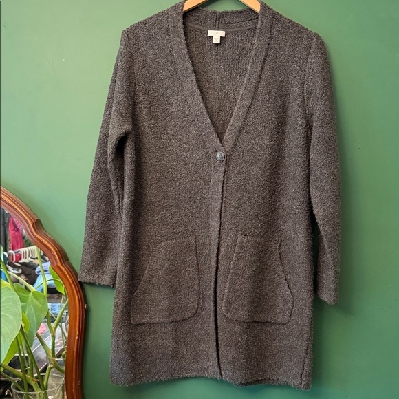 J. Jill Sweaters - J. Jill Grey Womens MP Duster Cardigan Pockets Boucle Layer Winter